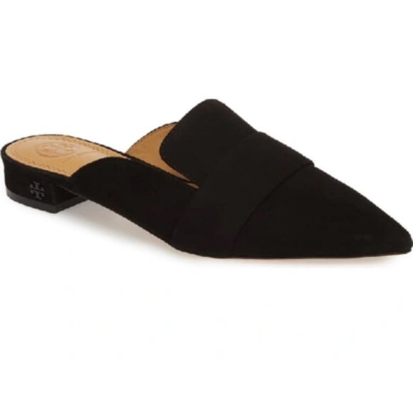 Tory Burch Rosalind Mule Womens Black Suede Pointed-Toe Slides Size 8M Leather - Picture 1 of 13